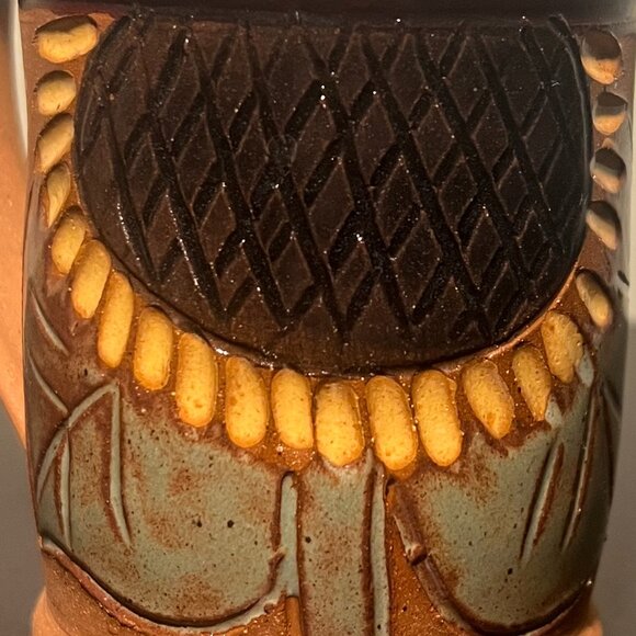 Handcrafted Sunflower Studio Art Pottery Mug w/ Incised & Embossed  Flowers BBP - Picture 3 of 15